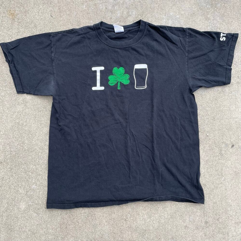 Vintage Guinness Draught Beer Mens L T Shirt Irish Shamrock Pint Promo Tee
